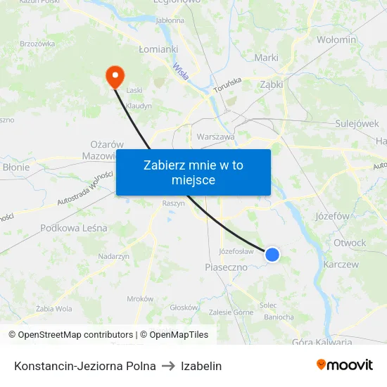 Konstancin-Jeziorna Polna to Izabelin map