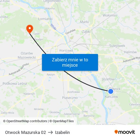 Otwock Mazurska 02 to Izabelin map