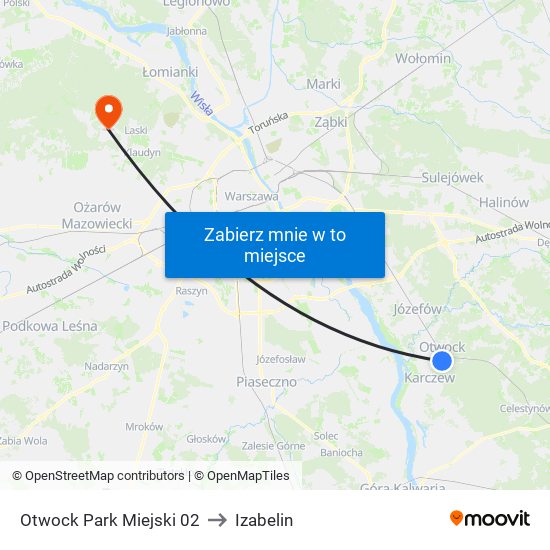 Otwock Park Miejski to Izabelin map