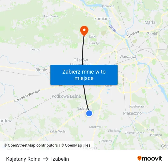 Kajetany Rolna to Izabelin map