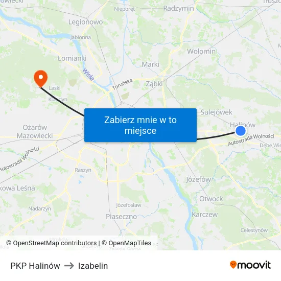 PKP Halinów to Izabelin map
