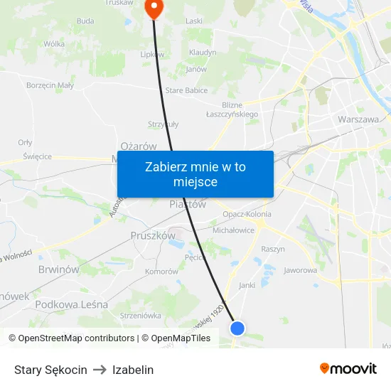 Stary Sękocin to Izabelin map