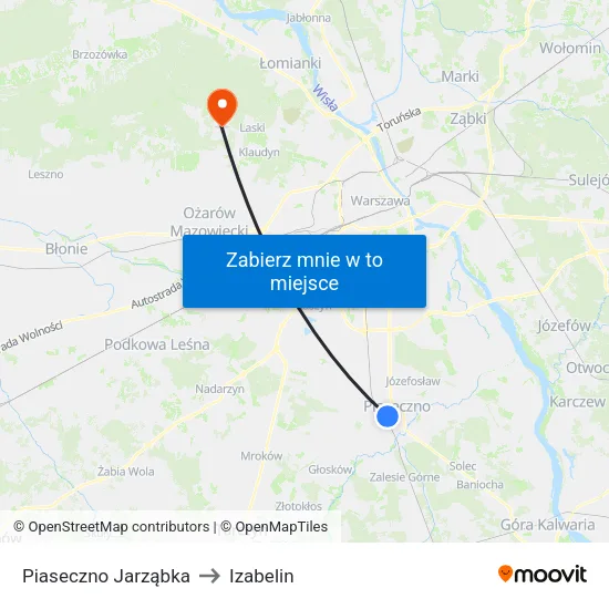Piaseczno Jarząbka to Izabelin map