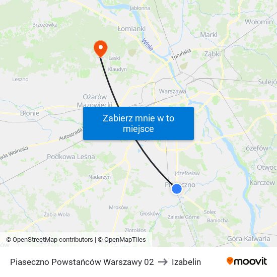 Piaseczno Powstańców Warszawy 02 to Izabelin map