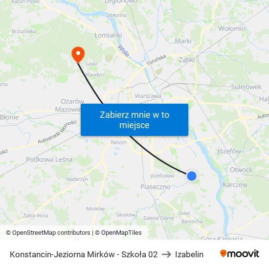 Konstancin-Jeziorna Mirków - Szkoła 02 to Izabelin map