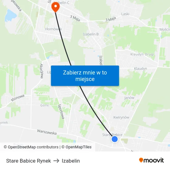 Stare Babice Rynek to Izabelin map