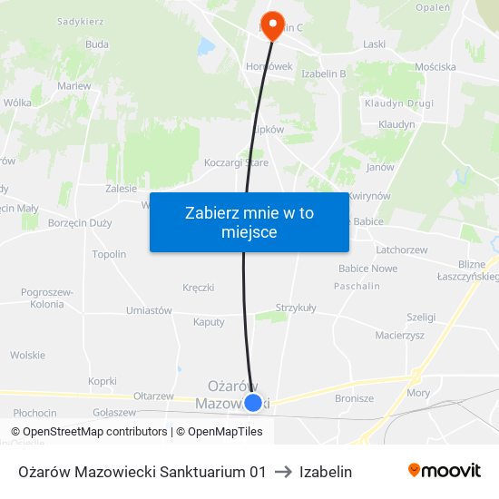 Ożarów Mazowiecki Sanktuarium to Izabelin map