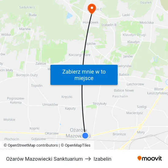 Ożarów Mazowiecki Sanktuarium to Izabelin map