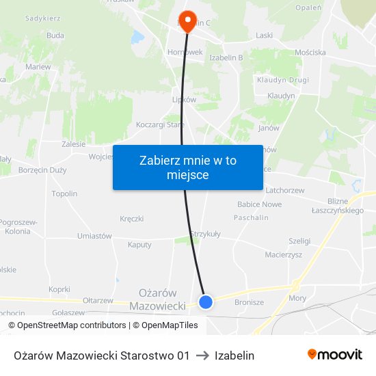 Ożarów Mazowiecki Starostwo 01 to Izabelin map