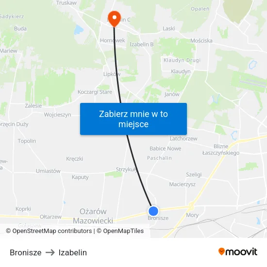 Bronisze to Izabelin map