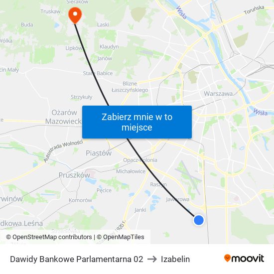 Dawidy Bankowe Parlamentarna to Izabelin map