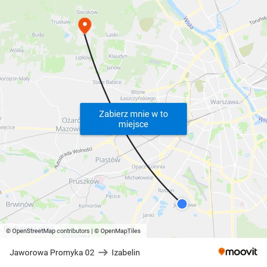 Jaworowa Promyka 02 to Izabelin map