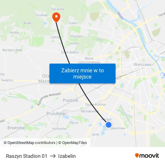 Raszyn Stadion to Izabelin map