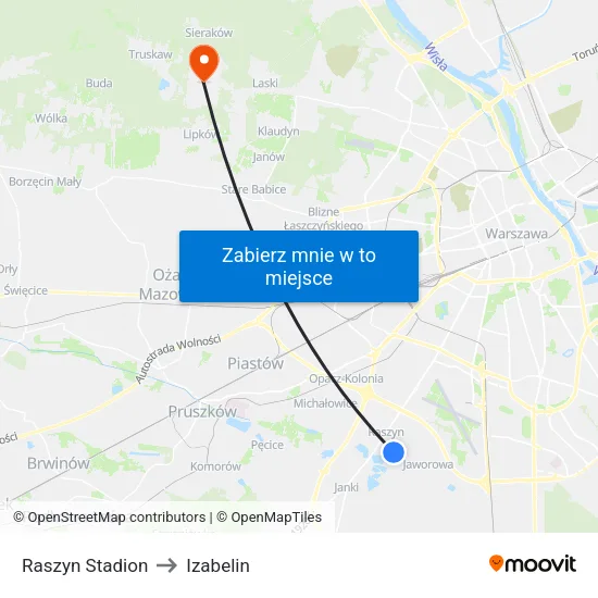 Raszyn Stadion to Izabelin map