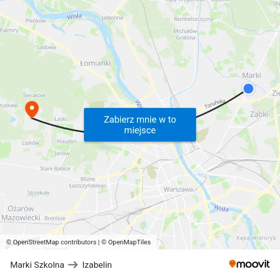 Marki Szkolna to Izabelin map