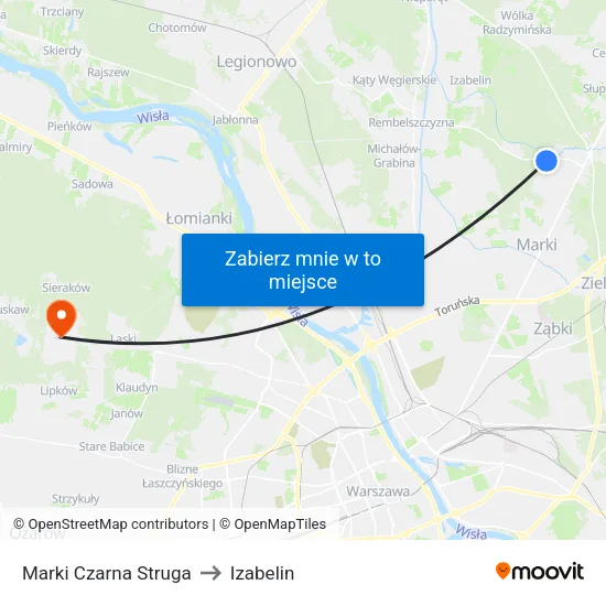 Marki Czarna Struga to Izabelin map