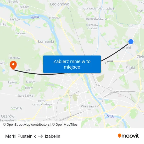 Marki Pustelnik to Izabelin map