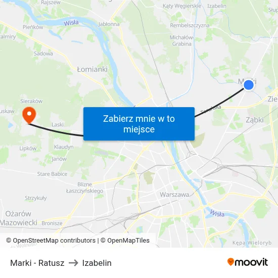 Marki - Ratusz to Izabelin map