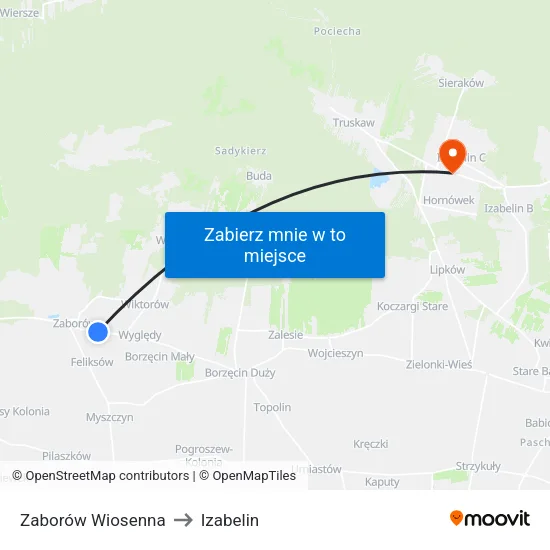Zaborów Wiosenna to Izabelin map