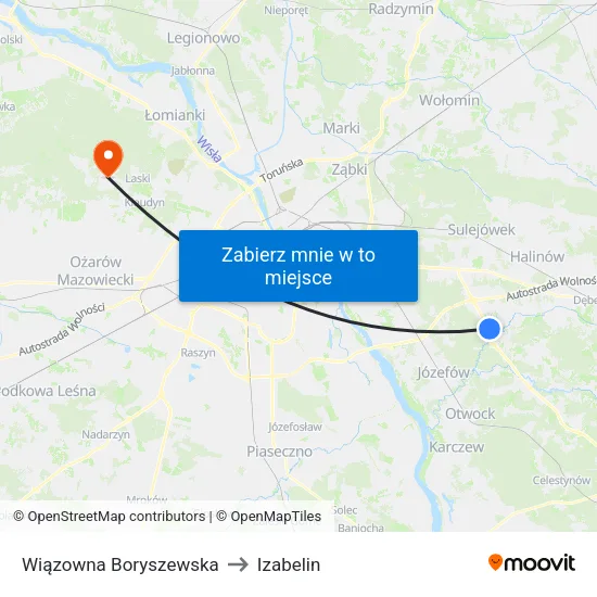 Wiązowna Boryszewska to Izabelin map