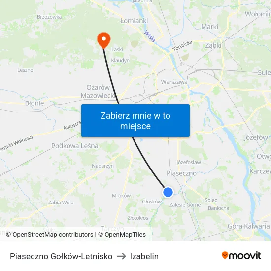 Piaseczno Gołków - Letnisko to Izabelin map