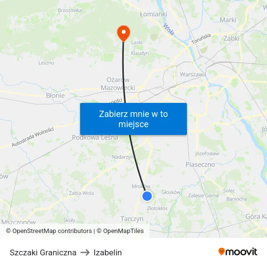 Szczaki Graniczna to Izabelin map