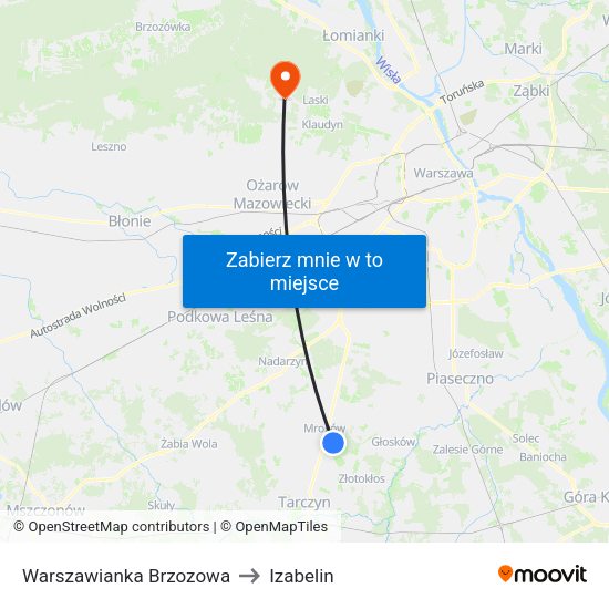 Warszawianka Brzozowa to Izabelin map