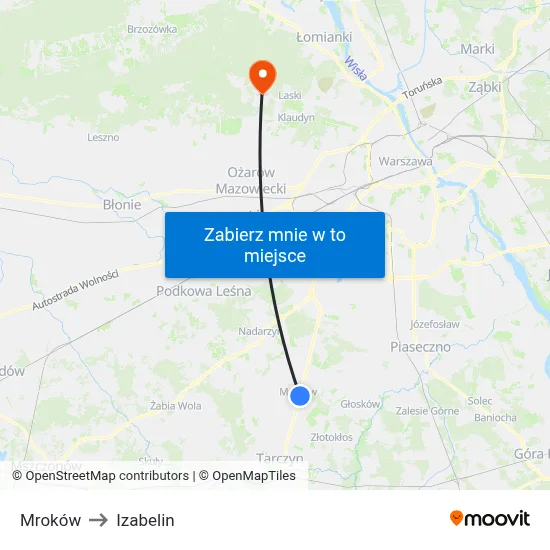 Mroków to Izabelin map