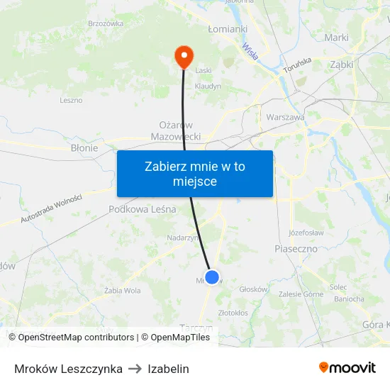 Mroków Leszczynka to Izabelin map