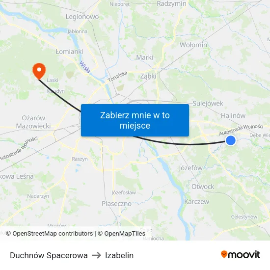 Duchnów Spacerowa to Izabelin map