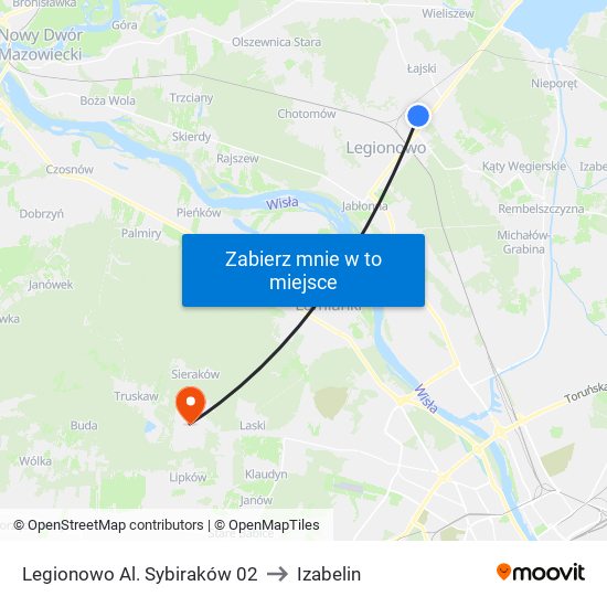 Legionowo Al. Sybiraków to Izabelin map