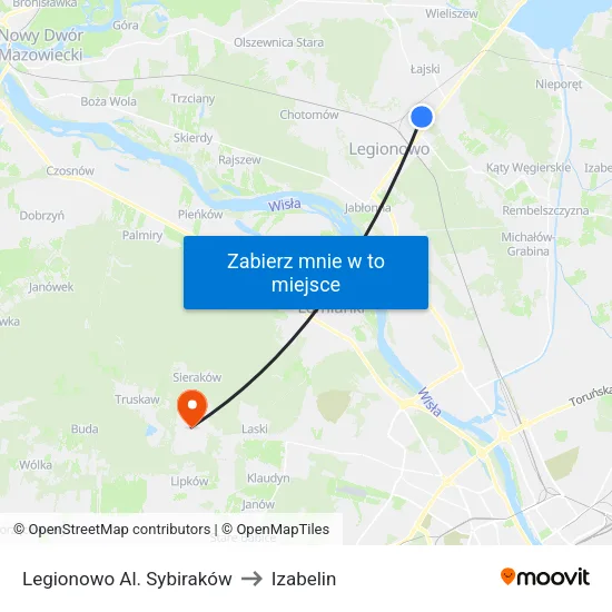 Legionowo Al. Sybiraków to Izabelin map