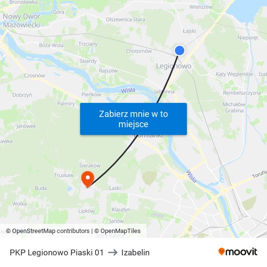 PKP Legionowo Piaski 01 to Izabelin map