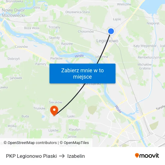PKP Legionowo Piaski to Izabelin map