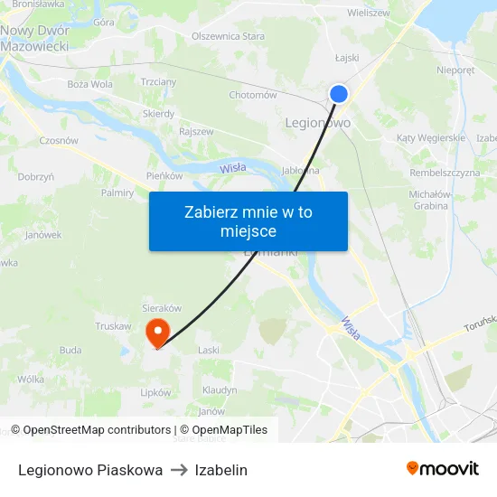 Legionowo Piaskowa to Izabelin map