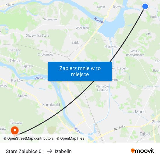 Stare Załubice 01 to Izabelin map