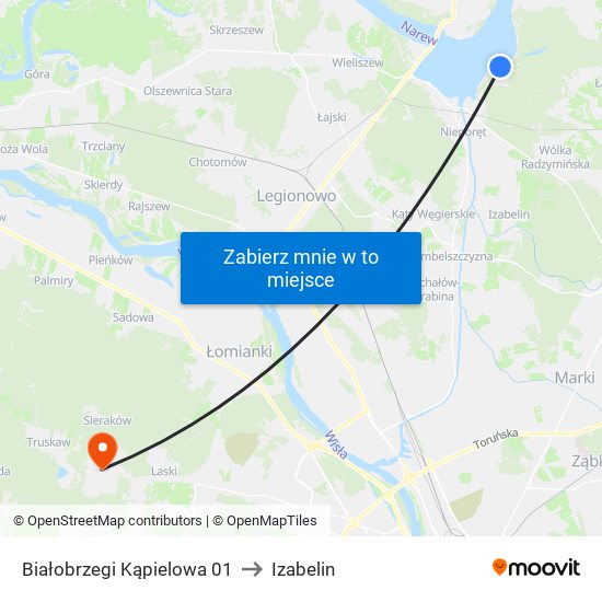 Białobrzegi Kąpielowa 01 to Izabelin map