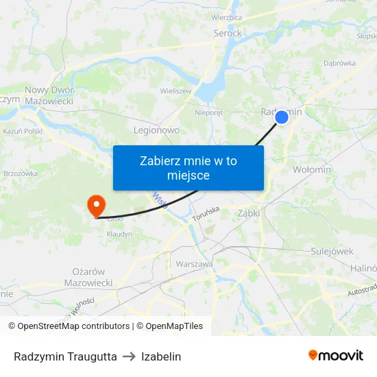 Radzymin Traugutta to Izabelin map