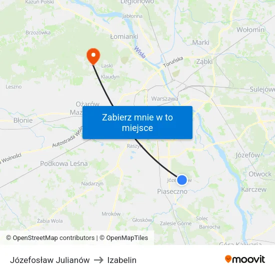 Józefosław Julianów to Izabelin map