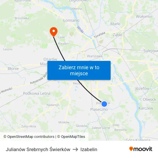 Julianów Srebrnych Świerków to Izabelin map