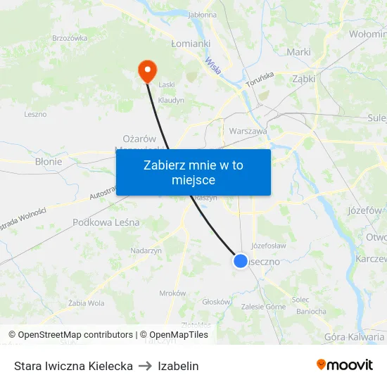Stara Iwiczna Kielecka to Izabelin map
