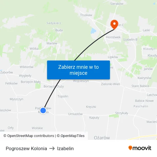 Pogroszew Kolonia to Izabelin map