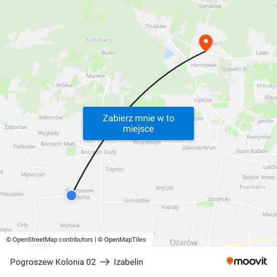 Pogroszew Kolonia 02 to Izabelin map