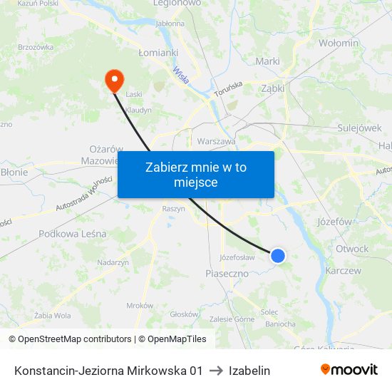 Konstancin-Jeziorna Mirkowska 01 to Izabelin map