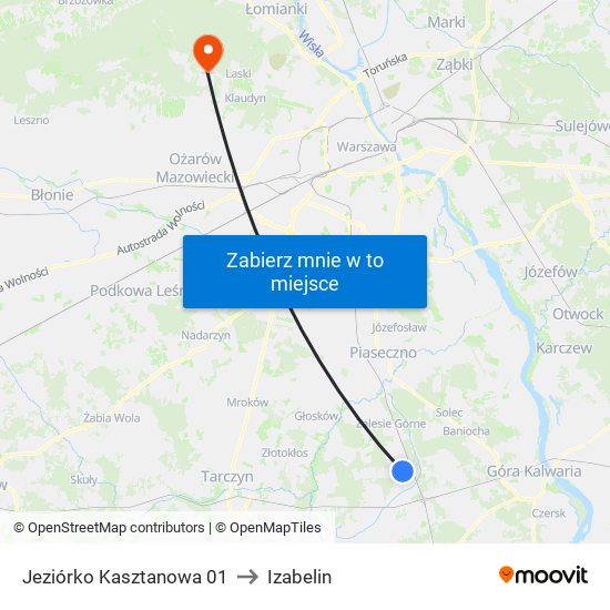 Jeziórko Kasztanowa 01 to Izabelin map