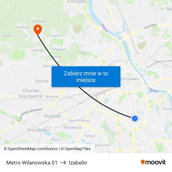 Metro Wilanowska 01 to Izabelin map