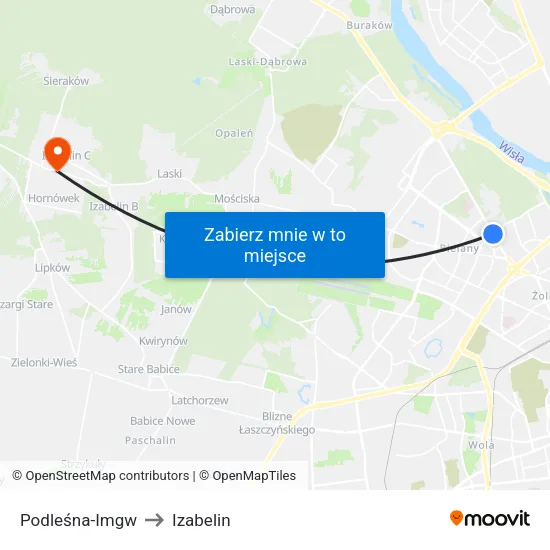 Podleśna - IMGW to Izabelin map