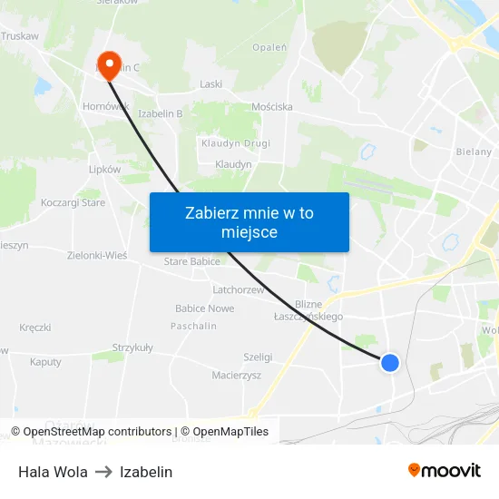 Hala Wola to Izabelin map