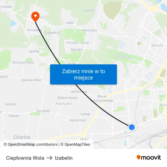 Ciepłownia Wola to Izabelin map