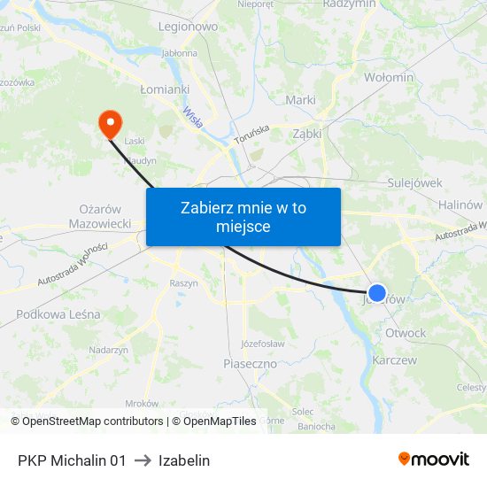 PKP Michalin 01 to Izabelin map